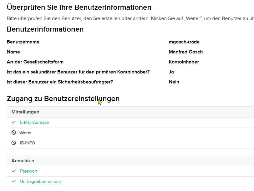 Benutzerinformationen im LYNX-Portal